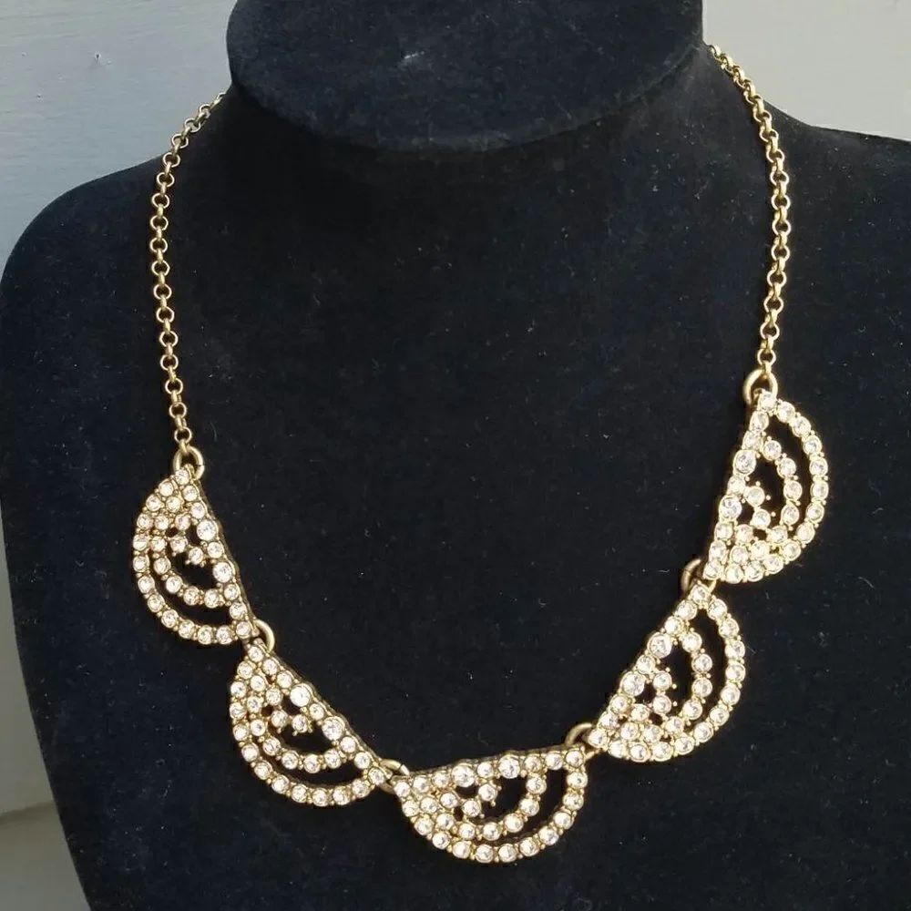 J Crew Vintage Style Clear Rhinestone Necklace 17" 3" extender